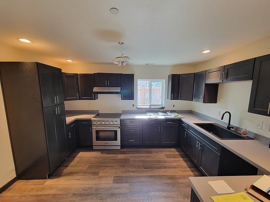 Rebuilt kitchen in the Sequim veterans housing conversion